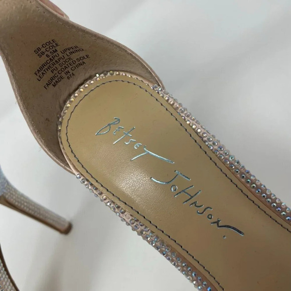 Betsey Johnson SB-Cole Champagne Rhinestone Ankle Strap Heels Sandals Sz 6.5 - Picture 9 of 10